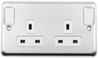k2947bss MK Electric Silver 2 Gang Plug Socket, 2 x 2P + E Poles, 13A, Type G - British
