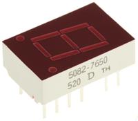 5082-7650  Broadcom 7-Segment LED Display, CA Red 1.1 mcd LH DP 10.9mm