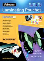 5452502 Fellowes A4 Glossy  Laminator Pouches 80micron Thickness, 100 Pack Quantity