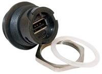 17-200001 CONEC Straight, Panel Mount, Socket to Socket- Single Port Type A 2.0 IP67 USB Adaptor