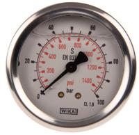 46852703 WIKA G 1/4 Analogue Pressure Gauge 100bar Back Entry 63mm Outside Diameter