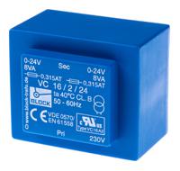 vc-16224 Block 24V ac 2 Output Through Hole PCB Transformer, 16VA
