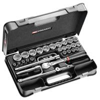 sl161-5p6 Facom 30-Piece Metric 1/2 in Standard Socket Set with Ratchet, 6 point