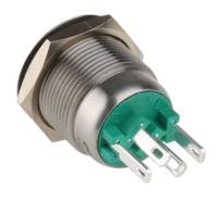 mpi00228gn6 Bulgin MPI002 Series Illuminated Push Button Switch, Momentary, Panel Mount, 19.2mm Cutout, SPST, Green LED, 6V dc, IP66