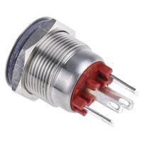 mpi00228rd Bulgin MPI002 Series Illuminated Push Button Switch, Momentary, Panel Mount, 19.2mm Cutout, SPST, Red LED, 24V dc, IP66