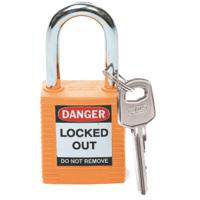 sfty-padlock-steel-38mm-sha-orange-6pac Brady LOTO-8 Key Weatherproof Nylon, Steel Security Padlock, 6.35mm Shackle, 38.10mm Body