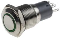 811-8405 RS PRO Illuminated Push Button Switch, Latching, Panel Mount, 16mm Cutout, SPDT, Green LED, 250V ac, IP65, IP67