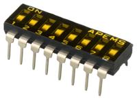 ikd0800000 APEM 8 Way Through Hole DIP Switch SPST, Recessed Actuator Slide Actuator
