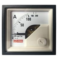 186-2420 RS PRO Analogue Panel Ammeter 10 (Input) A, 100/5 (CT) A, 200 (Scle) A AC, 45mm x 45mm, 1 % Moving Iron