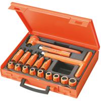 s401avse Facom 17-Piece Metric 1/2 in Standard Socket/Bit Set with Ratchet, 12 point, VDE/1000V