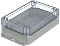 07718126-xm-181206-g-wl-7035 Bopla Euromas X Series Light Grey Polycarbonate Enclosure, IP66, IP68, IK07, Flanged, Clear Lid, 179.9 x 119.9 x 60.2mm