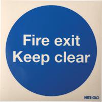 763-1945 Vinyl Fire Safety Sign, Fire exit Keep clear With English Text Self-Adhesive