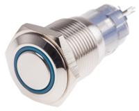 811-8386 RS PRO Illuminated Push Button Switch, Latching, Panel Mount, 16mm Cutout, SPDT, Blue LED, 250V ac, IP65, IP67