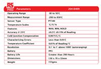 204-8409 RS PRO Digital Thermometer for Food Industry, Medical Use, PT100 Probe, 1 Input(s), +850°C Max, ± 0.05 % Accuracy
