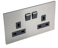 2cla643719n1101-am239147-s ABB Stainless Steel 2 Gang Plug Socket, 2 Poles, 13A, BS 1363
