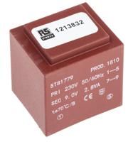 121-3832 RS PRO 1 x 9V ac 1 Output PCB Mount PCB Transformer, 2.8VA