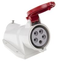 5131657 Scame IP44 Red Wall Mount 3P + N + E Right Angle Industrial Power Socket, Rated At 16A, 415 V