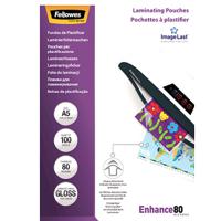 5306002 Fellowes A5 Glossy  Laminator Pouches 80micron Thickness, 100 Pack Quantity