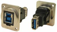 203-5571 RS PRO Straight, Panel Mount, Socket to Socket- Single Port Type B to A 3.0 IP40 Feedthrough USB Connector