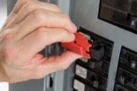 taglock-switch-w-hole-circt-brk-lo-ea Brady Red 1-Lock Fibreglass Reinforced Nylon Circuit Breaker Switch Lockouts, 7.37mm Shackle