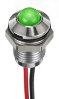 132-9099 RS PRO Green Panel Mount Indicator, 1.8 → 3.3V dc, 8mm Mounting Hole Size, Lead Wires Termination, IP67