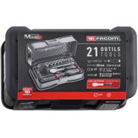 r181-4p6pb Facom 21-Piece Metric 1/4 in Standard Socket/Bit Set with Ratchet, 6 point
