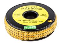 812-0880 RS PRO Slide On Cable Markers, Black on Yellow, Pre-printed "P", 3 → 4.2mm Cable