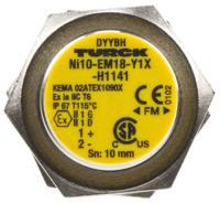 ni10-em18-y1x-h1141 Turck Inductive Threaded Barrel Proximity Sensor, M18, 10 mm Detection, NAMUR, 8.2 V dc