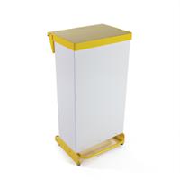 104218 Robert Scott 65lt Fire Retardant Fully Enclosed Pedal Bin 65L Yellow, White Pedal Steel Waste Bin