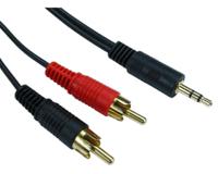 286-2836 RS PRO Male 3.5mm Stereo Jack to Male RCA x 2 RCA Cable, Black, 10m