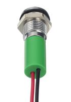 249-4338 RS PRO Green Panel Mount Indicator, 2V dc, 8mm Mounting Hole Size, Lead Wires Termination, IP67