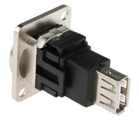 907-5628 RS PRO Straight, Panel Mount, Socket to Socket- Dual Port Type B to A 2.0 USB Connector