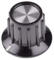 pka50b14 TE Connectivity 20.2mm Black Potentiometer Knob for 6.35mm Shaft Splined, PKA50B1/4
