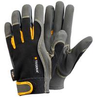 9121-9 Tegera Black, Grey, Yellow Synthetic Leather Work Gloves, Size 9