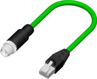 206-7671 RS PRO, 10m Cat6a, Green M12 to Male RJ45 Male, Tinned Copper Braid Shielded, Terminated PVC Sheath