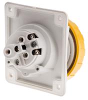 4181660 Scame IP66, IP67 Yellow Panel Mount 2P + E Heavy Duty Power Connector Socket, Rated At 16A, 110 V