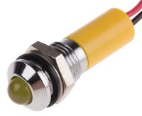 723-9472 RS PRO Yellow Panel Mount Indicator, 24V dc, 8mm Mounting Hole Size, Lead Wires Termination, IP67