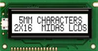 mc21605a6wk-fptlw-v2 Midas MC21605A6WK-FPTLW-V2 Alphanumeric LCD Alphanumeric Display, 2 Rows by 16 Characters