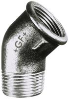 770121206 Georg Fischer Galvanised Malleable Iron Fitting, 45° Elbow, Male BSPT 1in to Female BSPP 1in