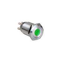 mpi005d28lsgn12 Bulgin MPI005 Series Illuminated Push Button Switch, Latching, Panel Mount, 19.2mm Cutout, SPST, Green LED, 12V, IP65