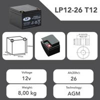 nsa-lp12-26-t12vds Landport Batteries 12V T12 Lead Acid Battery, 26Ah