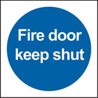 559-495 Vinyl Fire Safety Sign, Fire Door Keep Shut With English Text Self-Adhesive, 100 x 100mm