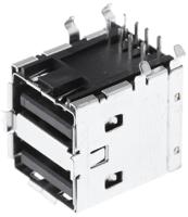 67298-3090 Molex Right Angle, Through Hole, Socket- Dual Port Type A USB Connector