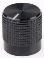 777-7312 RS PRO 15mm Black Potentiometer Knob for 6mm Shaft Splined