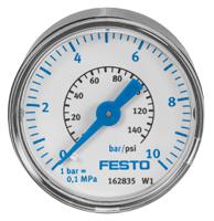 ma-40-10-18 Festo G 1/8 Analogue Pressure Gauge 10bar Back Entry 40mm Outside Diameter