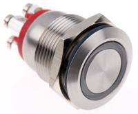 mpi002terd24 Bulgin MPI002 Series Illuminated Push Button Switch, Momentary, Panel Mount, 19.2mm Cutout, SPST, Red LED, 24V dc, IP66