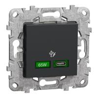 nu501454 Unica Anthracite 2 Gang USB Socket, 1 Pole Poles, 3A, USB-C, Indoor Use