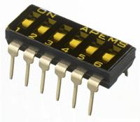ikd060000 APEM 6 Way Through Hole DIP Switch 6PST, Recessed, Top Side Lever Actuator