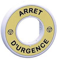 zby9w2b130 Schneider Electric Illuminated Marked Legend Ring for Use with Emergency Stop Mushroom Head Push-Button, Arrêt d'urgence