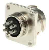 ca02com-e14s-6s-b ITT Cannon, CA-COM, Copper Alloy 6 Way Box Mount MIL Spec Circular Connector Receptacle, Socket Contacts,Shell Size
